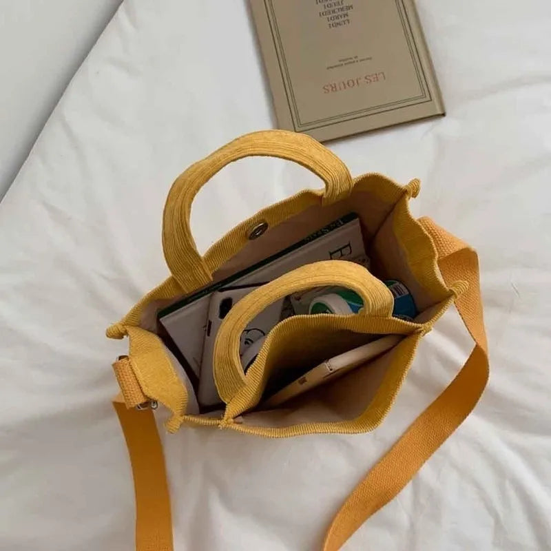 Damen Cord Schultertaschen mit Reißverschluss