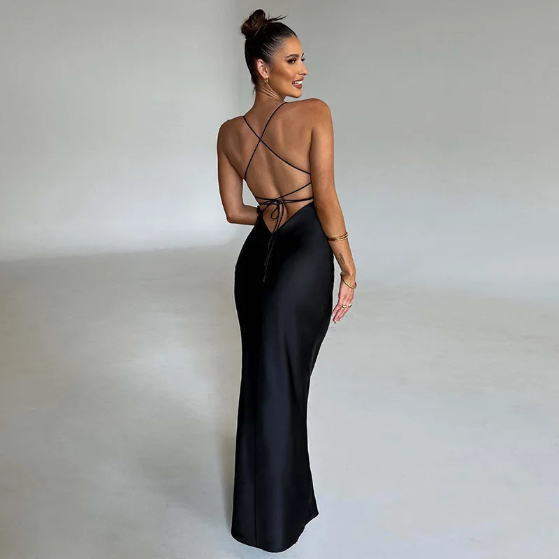 Sexy Backless Bandage Party Maxi Lace Up Slip Club Dress
