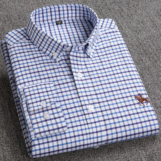DVEL Herren Oxford Hemd Langarm Reine Baumwolle Plaid Farbe
