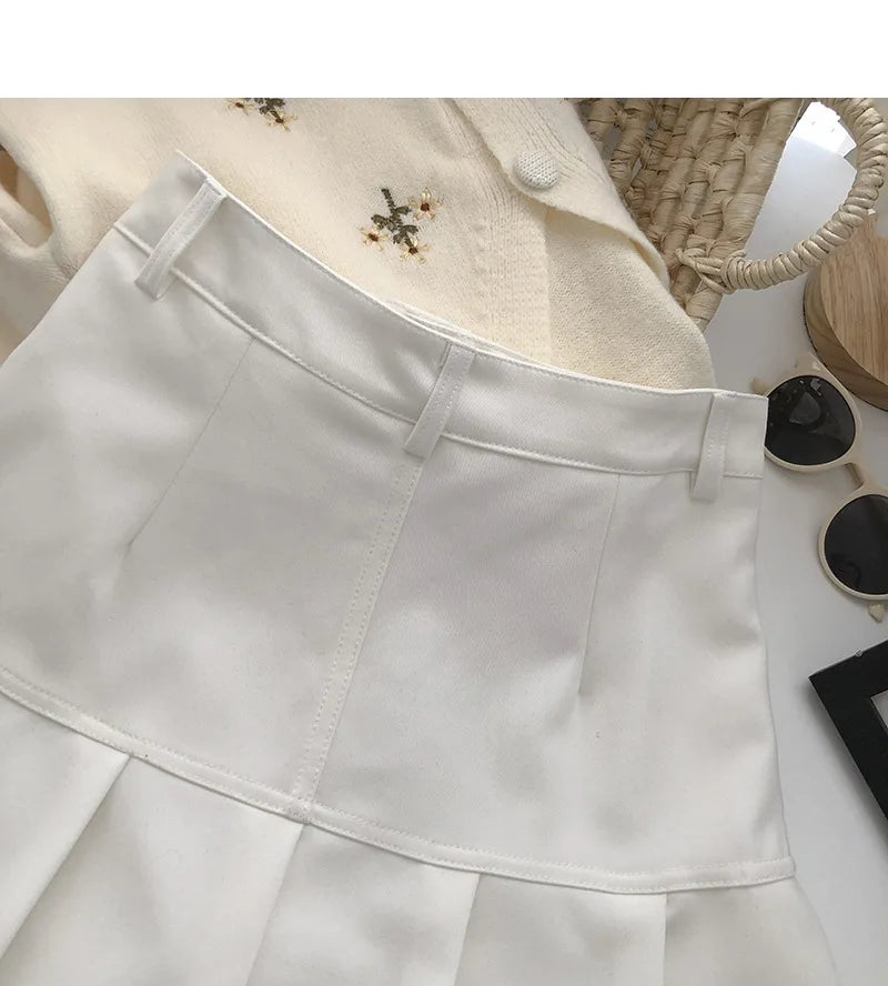 Vintage High Waist Pleated Skirt Women College Style with Safety Pants