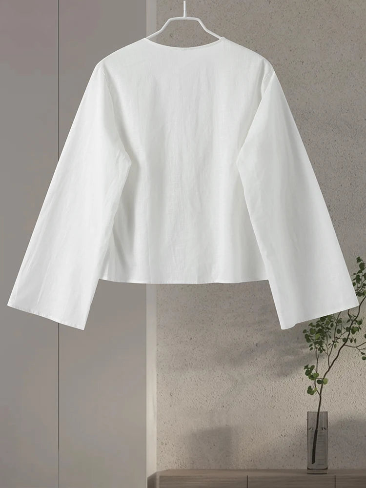 Women Hollow Out V Neck Long Sleeve T-shirt