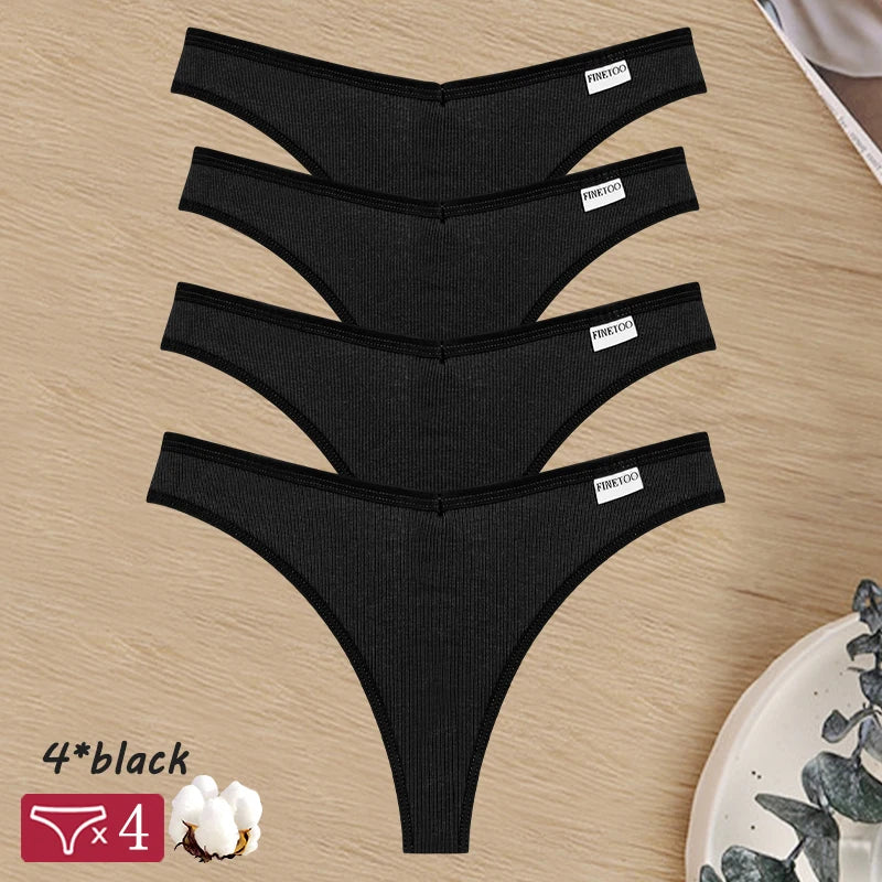 Damen String Tanga aus Baumwolle mit V-Taille und G-String, einfarbig, gestreift