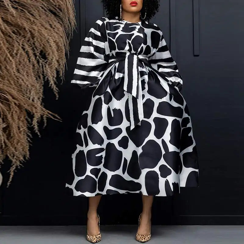 Women Long Sleeve Office Satin Silk Wedding Sundress