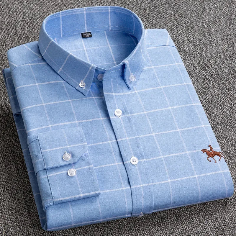 DVEL Herren Oxford Hemd Langarm Reine Baumwolle Plaid Farbe