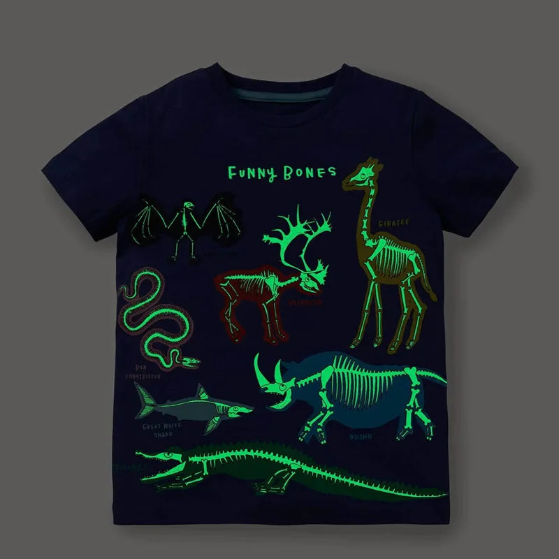 New Summer Cotton Short Sleeve Cartoon Whale Luminous T-shirts
