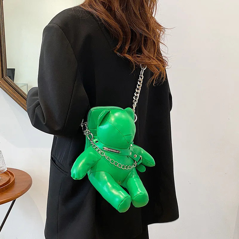 Designer Bear Doll Leather Fashion Chain Crossbody Shoulder Bag
