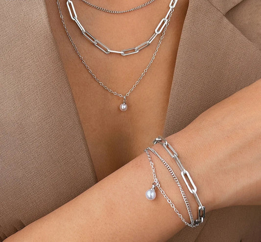 New Fashion Pearl Necklace Bracelets Set