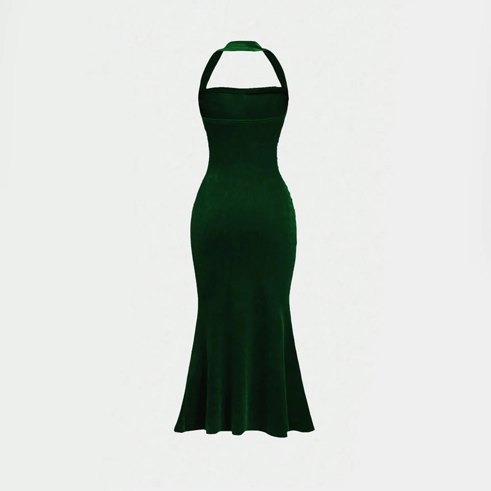Mia Muse Women's Elegant Plain Sleeveless Halter Neck Wrap Maxi Prom Dresses