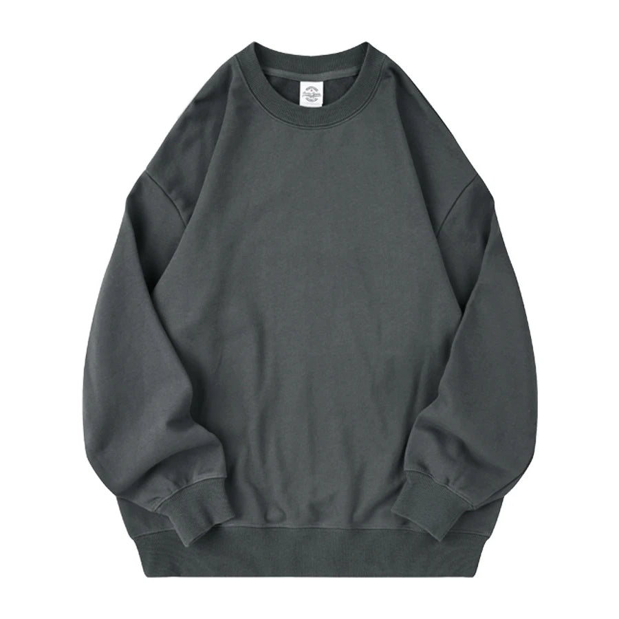 350g 100% Men Cotton Crew Neck Sweatshirts Solid Beige