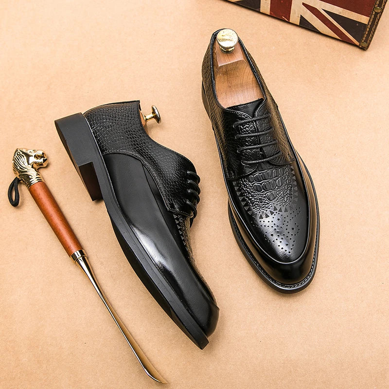 Men Casual Brock Oxford Retro Crocodile Leather Shoes