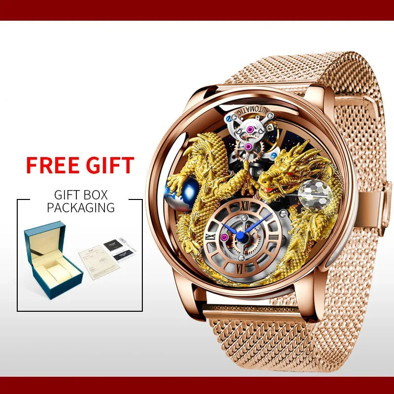 3D Gold Dragon Astronomia Quartz Watch