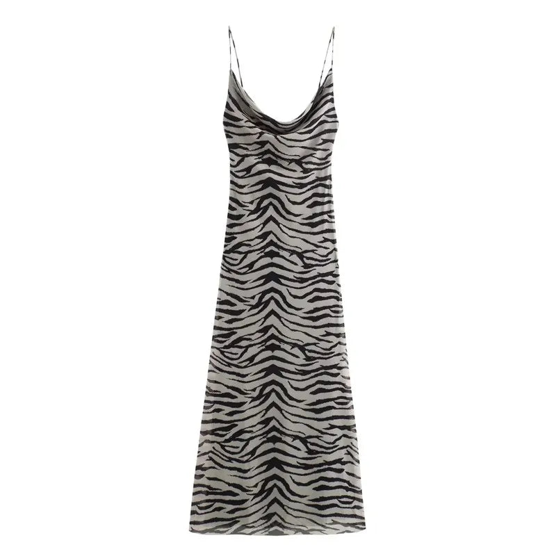 TRAF Leopard Print Tulle Slip Dress