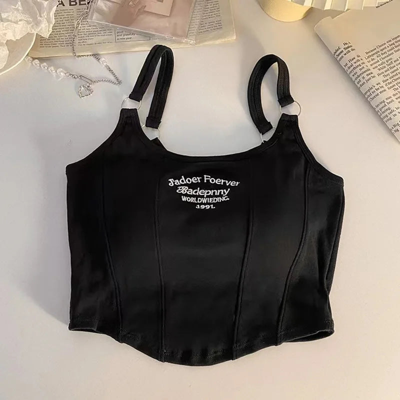 Women Embroidery Letter Tank Tops