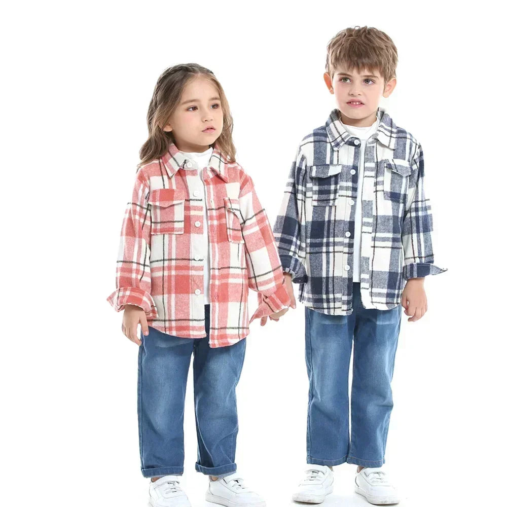 Children's Autumn Plaid Long Sleeved Shirt