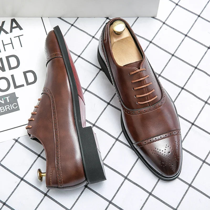 Men Brown Black Business Lace-up Pu Office  Brogue Shoes