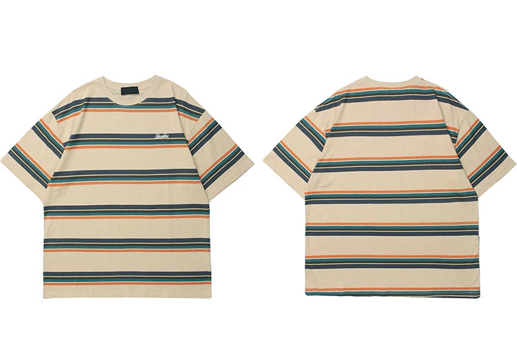 T-Shirt Streetwear Casual Gestreifte Männer Kurzarm Tops