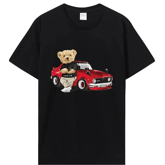 T-Shirt mit Grafik für Herren mit Teddybär-Rennauto