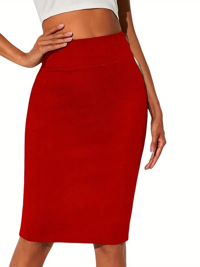 Neu Einfarbiger enger Rock mit hoher Taille