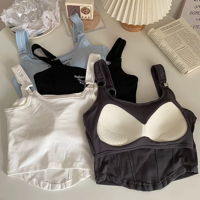 Women Embroidery Letter Tank Tops