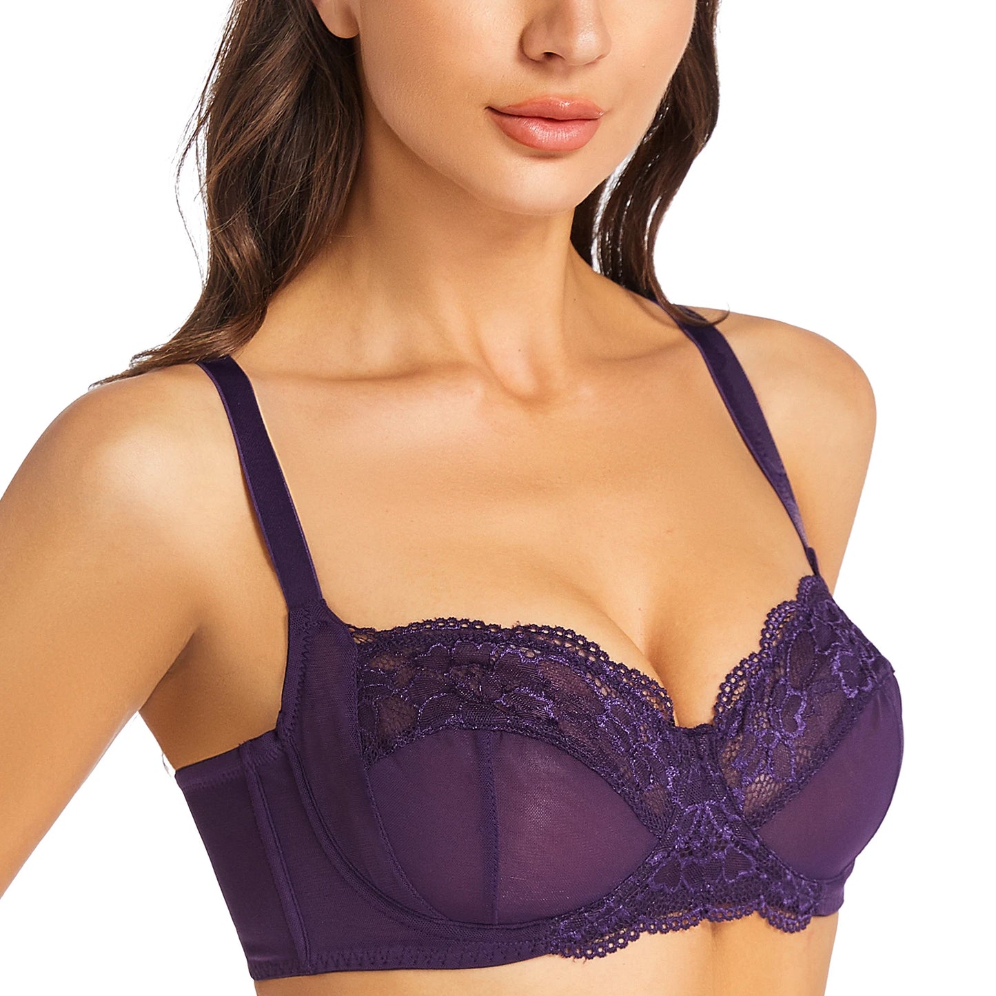 Neu Damen Dessous Ungepolsterte Spitze Bralette Stickerei Minimizer Bh