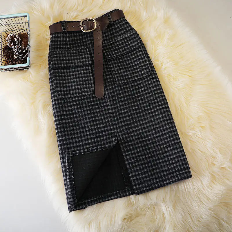 Herbst Neue High Waist Pocket Split Mittellange Röcke
