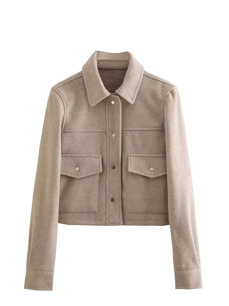 Womens Autumn Fashion Solid Front Pockets Button Long Sleeve Jacket