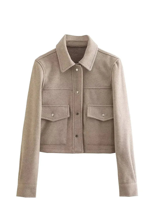 Womens Autumn Fashion Solid Front Pockets Button Long Sleeve Jacket