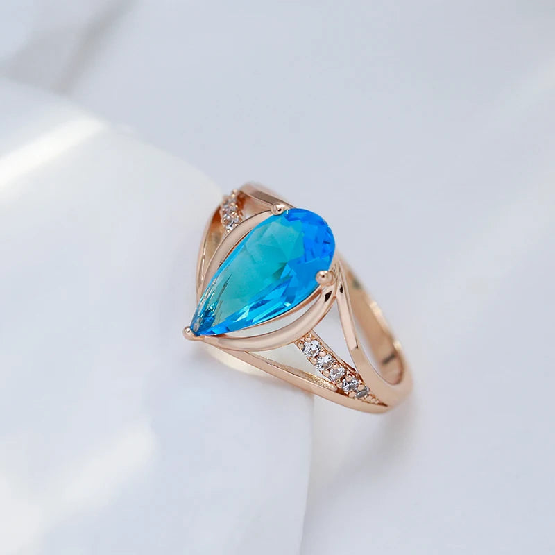 Kinel Luxury Blue Natural Zircon Big Ring