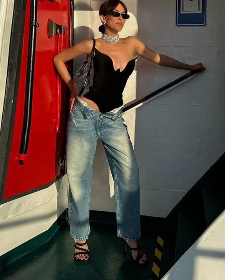Simple Strapless Chic Shape Low Neck Skinny Tank Tops
