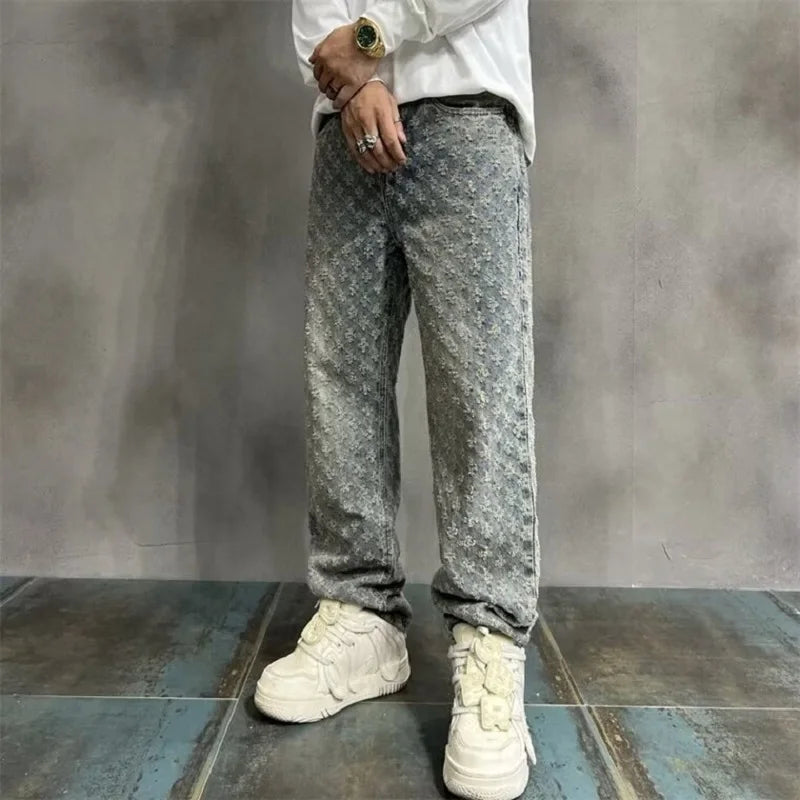 Lockere Jeans mit weitem Bein und geradem Bein für Herren, neues Lift-Muster