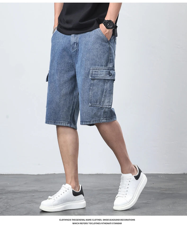 Denim Shorts for Men's Cargo Pants Baggy Bermuda Jeans Male Beach Pants