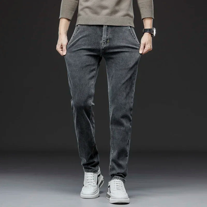Autumn Winter New Men's Casual Cotton Stretch Slim Fit Jeans