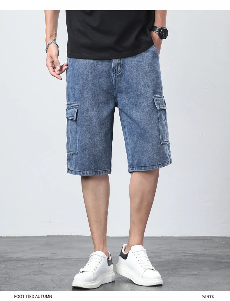 Denim Shorts for Men's Cargo Pants Baggy Bermuda Jeans Male Beach Pants