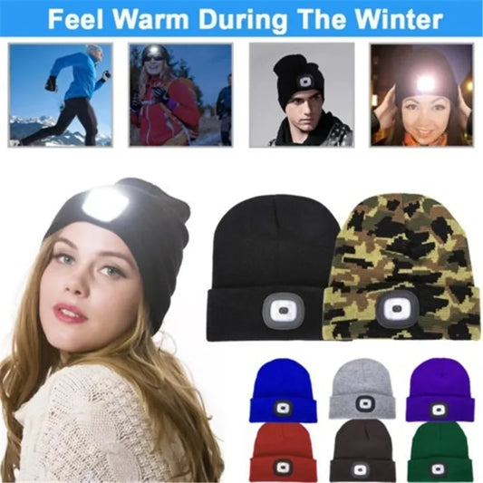 Neue Winter-Strickmütze mit LED-Warmbeleuchtung