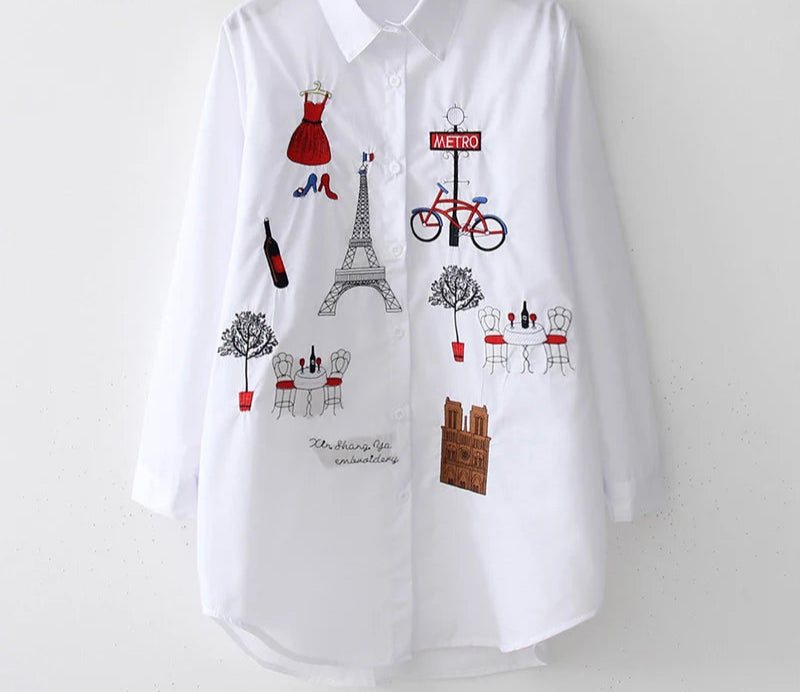 New Blouse Long Sleeve Cotton Blouse Embroidery Blouse Shirts