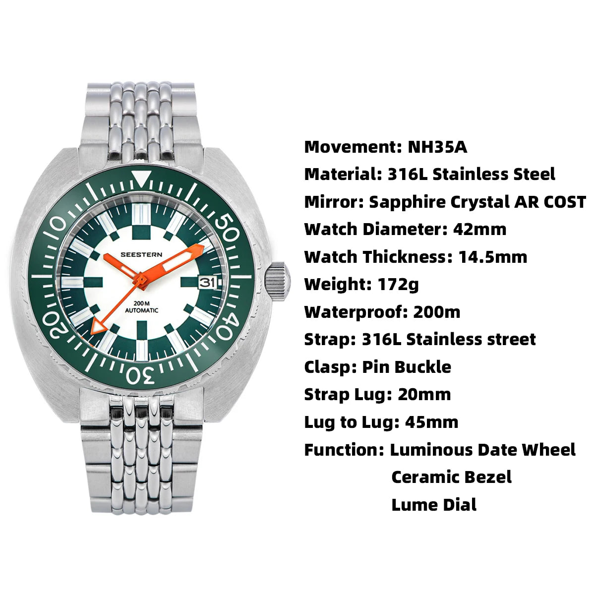 Automatic Men Date 200m Turn Bracelet Wristwatches