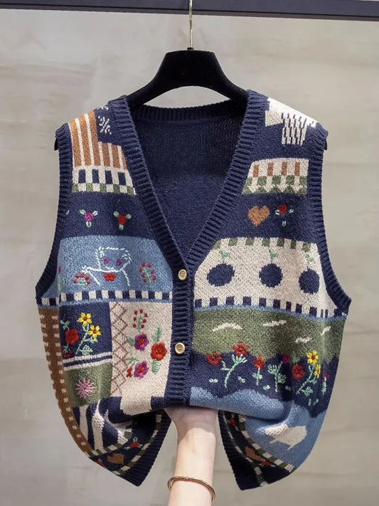 New V-neck Knitted Cardigan Vest
