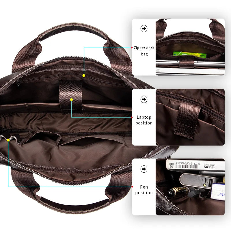 New 100% genuine leather briefcase laptop bag