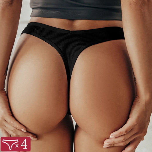 Women Cotton Thongs V Waist G-String Solid Color Striped Panties