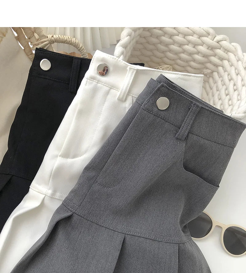 Vintage High Waist Pleated Skirt Women College Style with Safety Pants