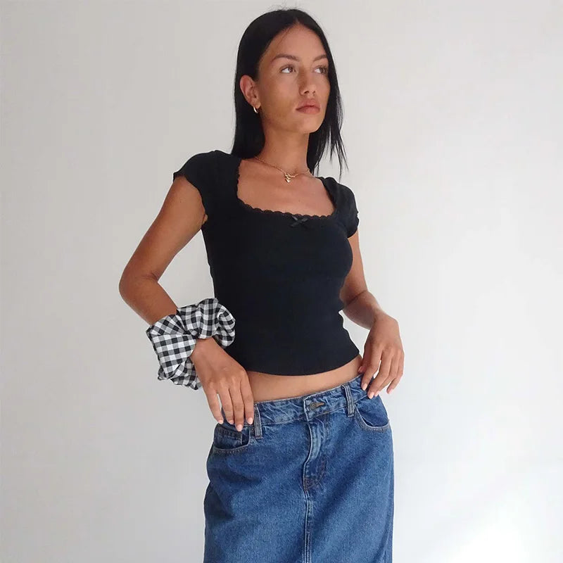 Summer Square Neck Short Sleeve Milkmaid Crop Top
