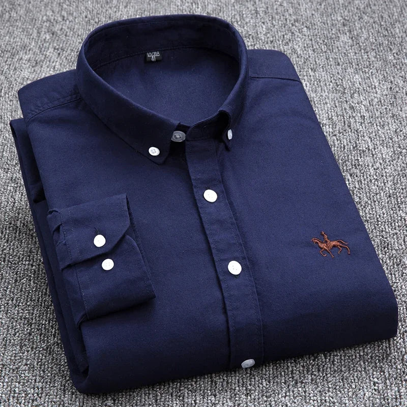 DVEL Herren Oxford Hemd Langarm Reine Baumwolle