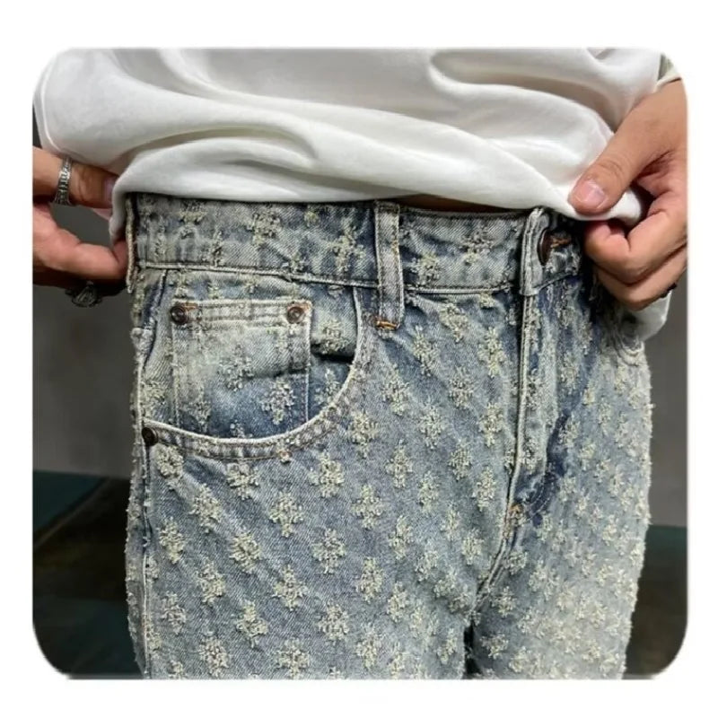 Lockere Jeans mit weitem Bein und geradem Bein für Herren, neues Lift-Muster