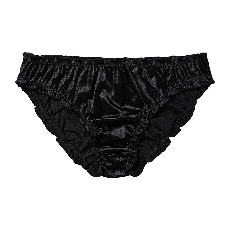 New Frill Trim Satin 100% Ice Silk Seamless No Show Underwear