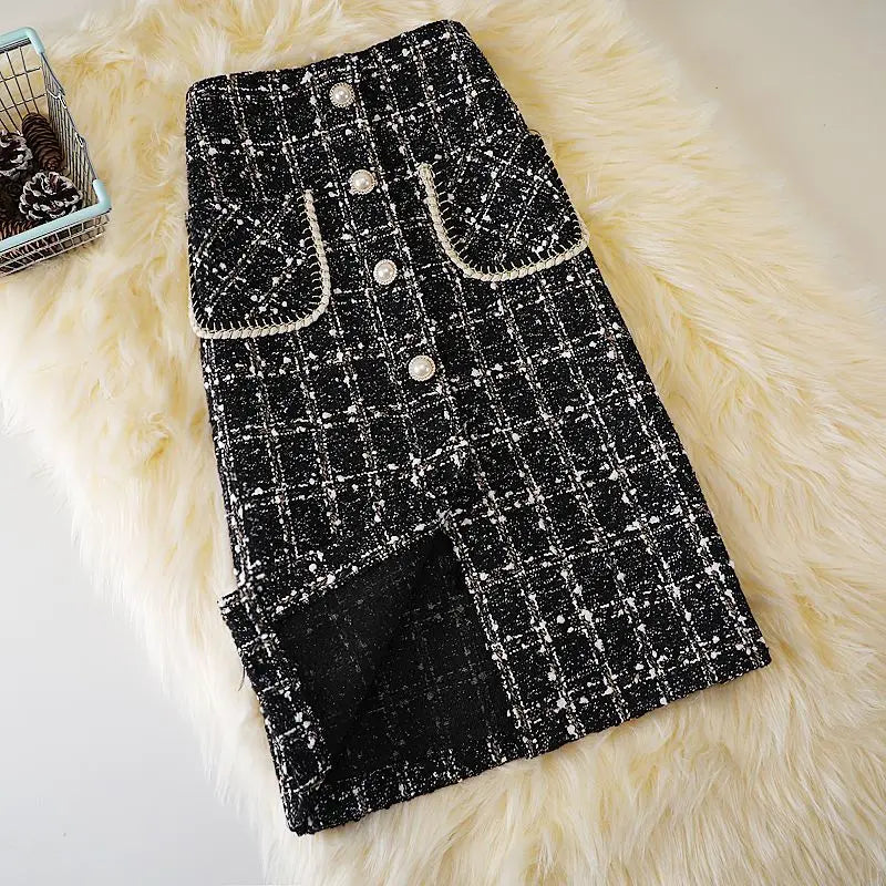 Herbst Neue High Waist Pocket Split Mittellange Röcke