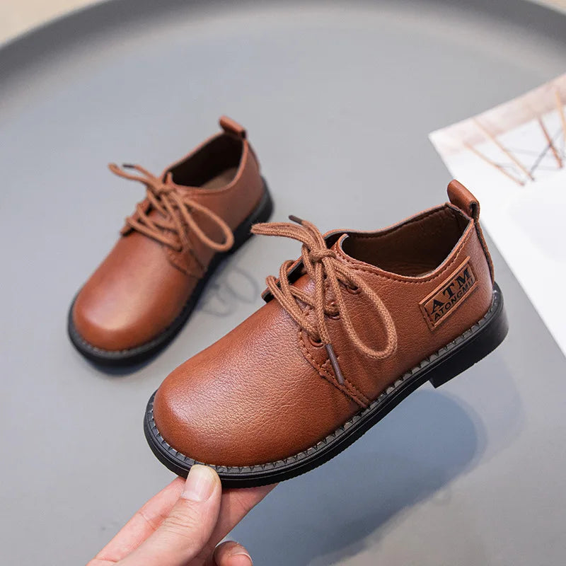 Kids Leather Four Seasons Versatile Black Shoes