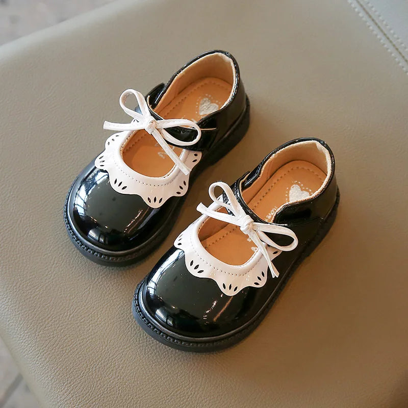 New Elegant Patent Leather Bowknot Children Flat Shoes