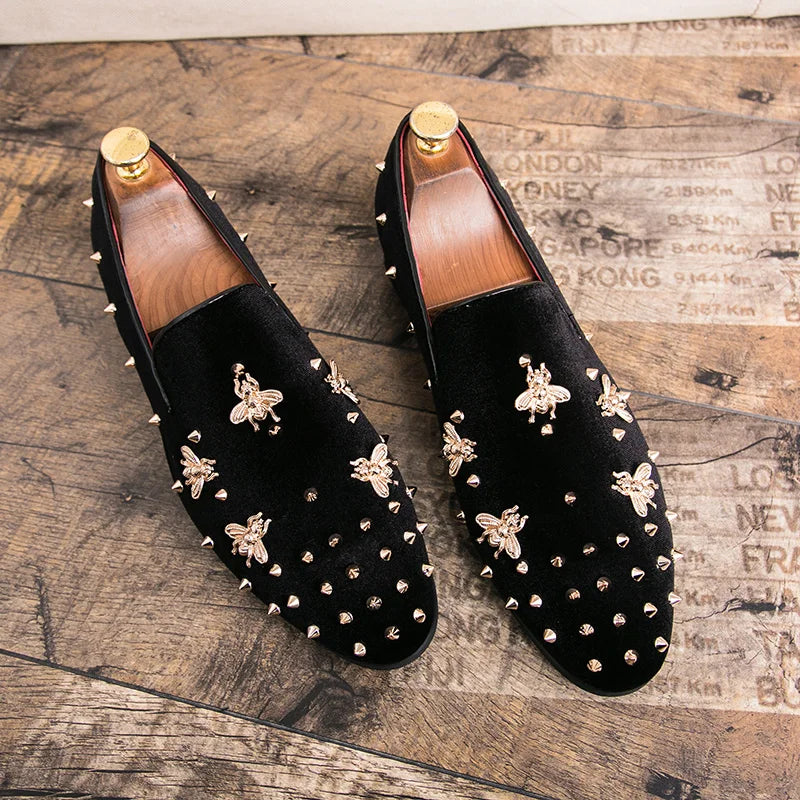 New Fashion Black Top and Metal Toe Velvet Dress Shoes