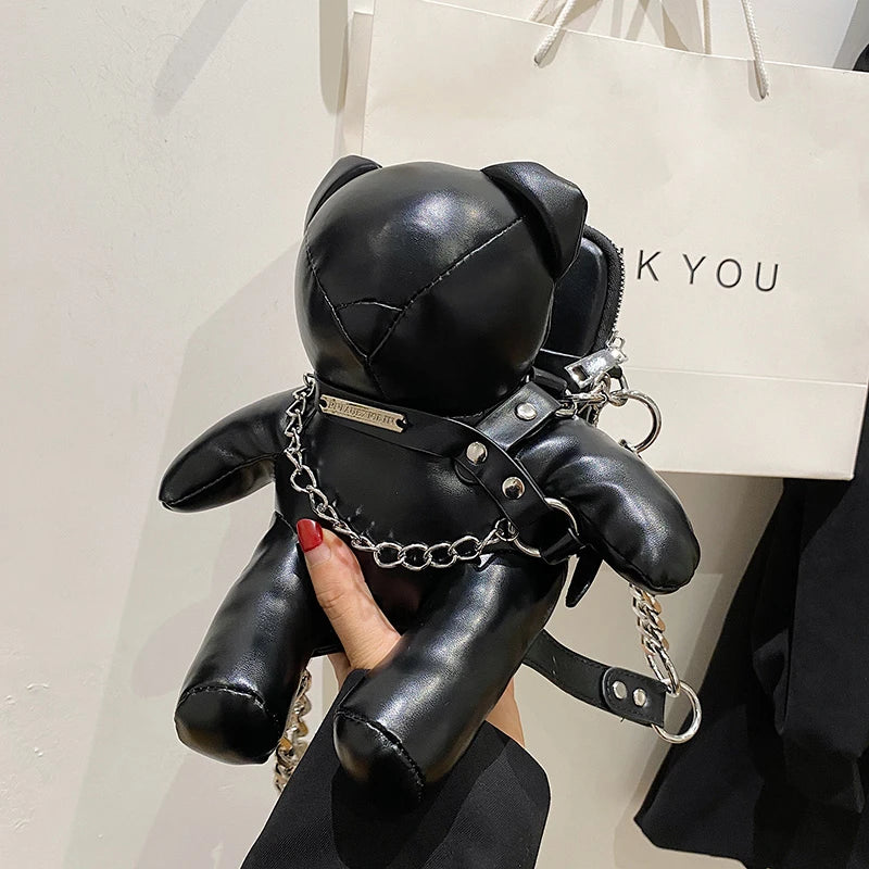 Designer Bear Doll Leather Fashion Chain Crossbody Shoulder Bag
