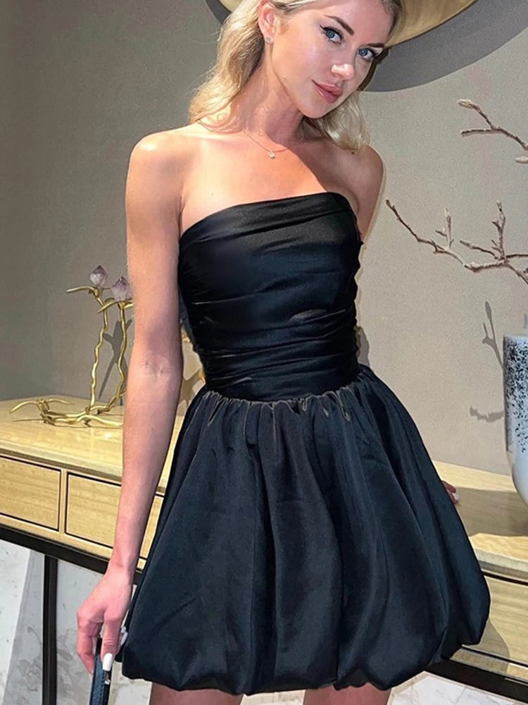 Sibybo Strapless Ruffle Backless Mini Dress